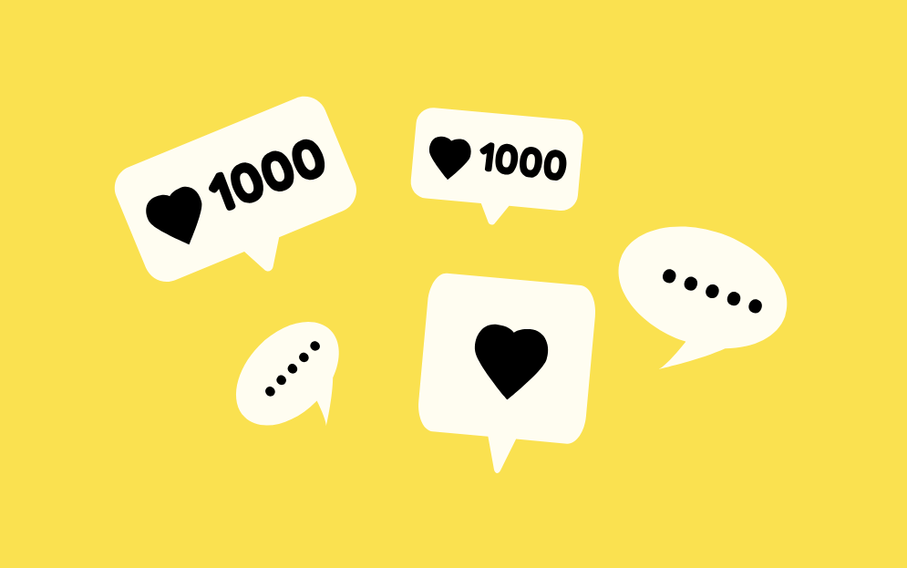 Reacciones sociales con corazones y comentarios como representación del contenido generado por usuarios (UGC)