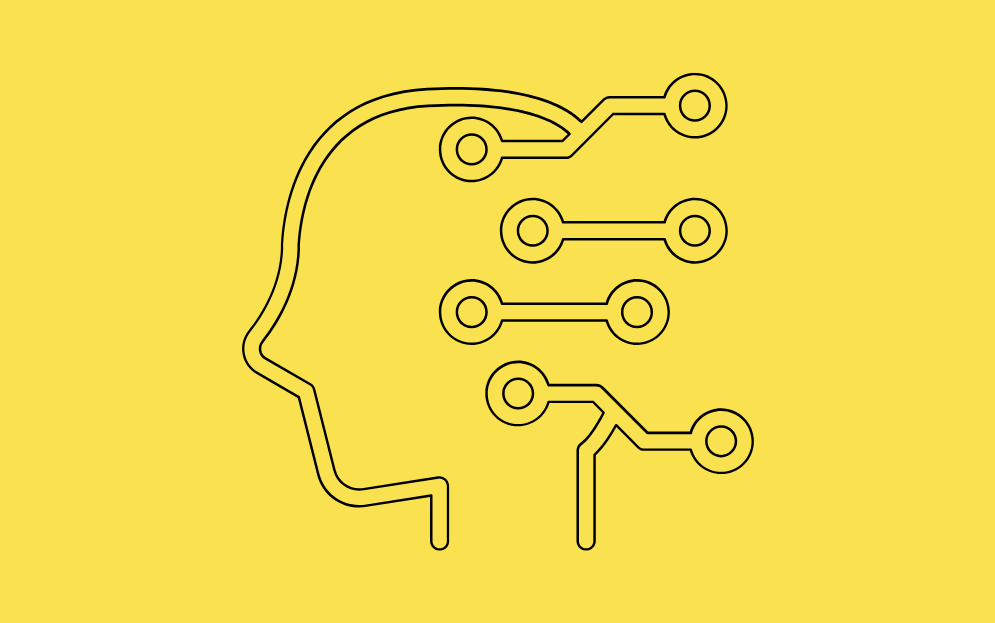 Representación conceptual de UX e inteligencia artificial en 2025: cabeza humana conectada a nodos tecnológicos, simbolizando el diseño de experiencias personalizadas en tiempo real.